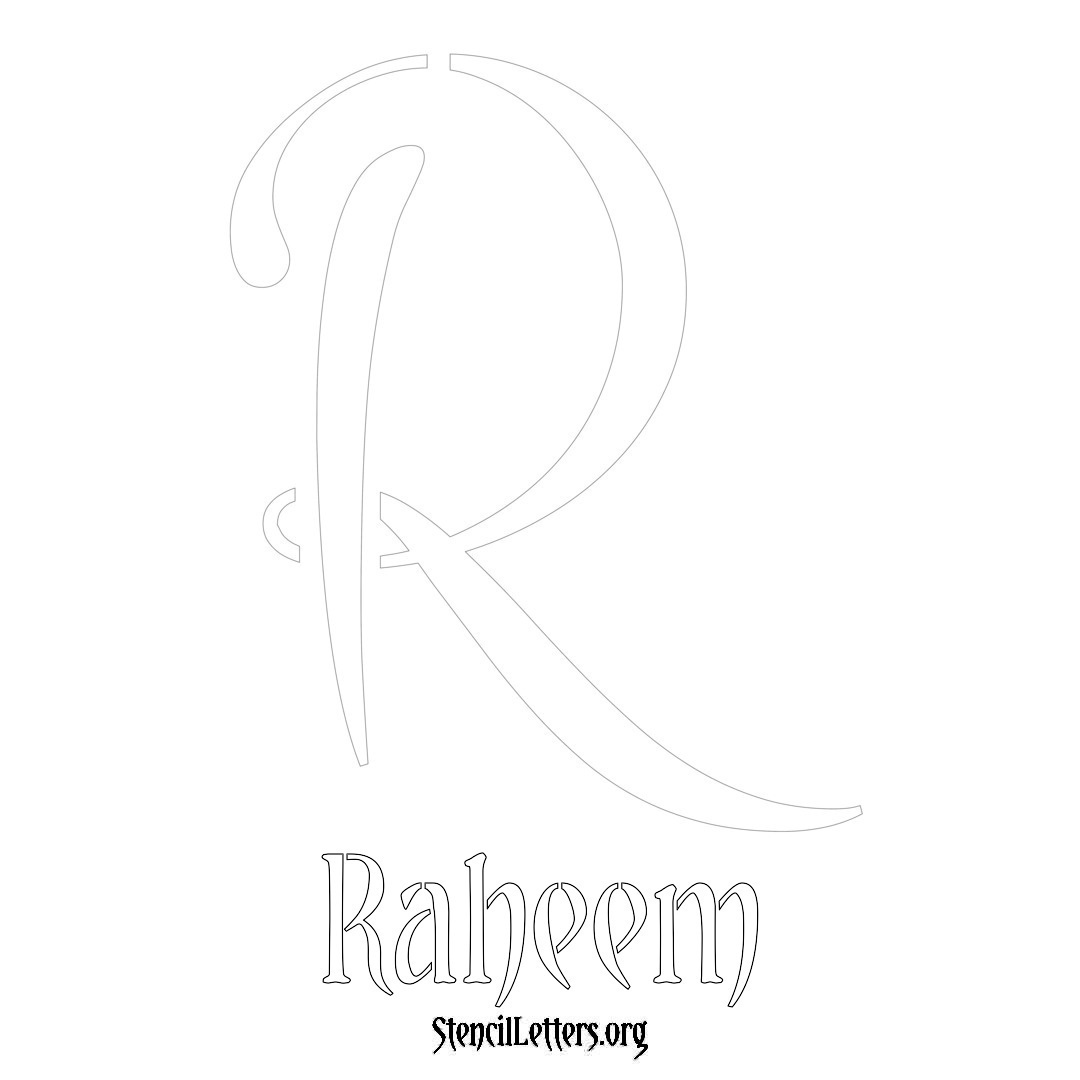 Raheem printable name initial stencil in Vintage Brush Lettering