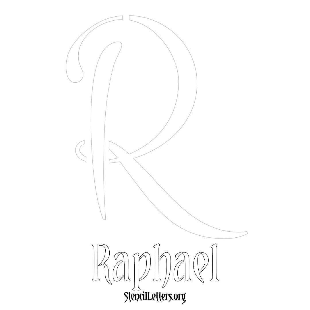 Raphael printable name initial stencil in Vintage Brush Lettering