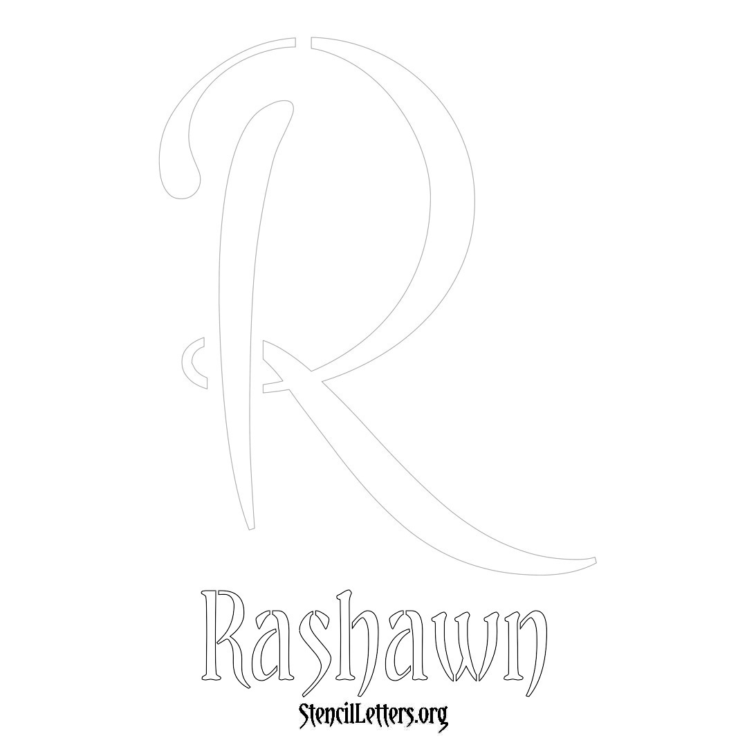 Rashawn printable name initial stencil in Vintage Brush Lettering