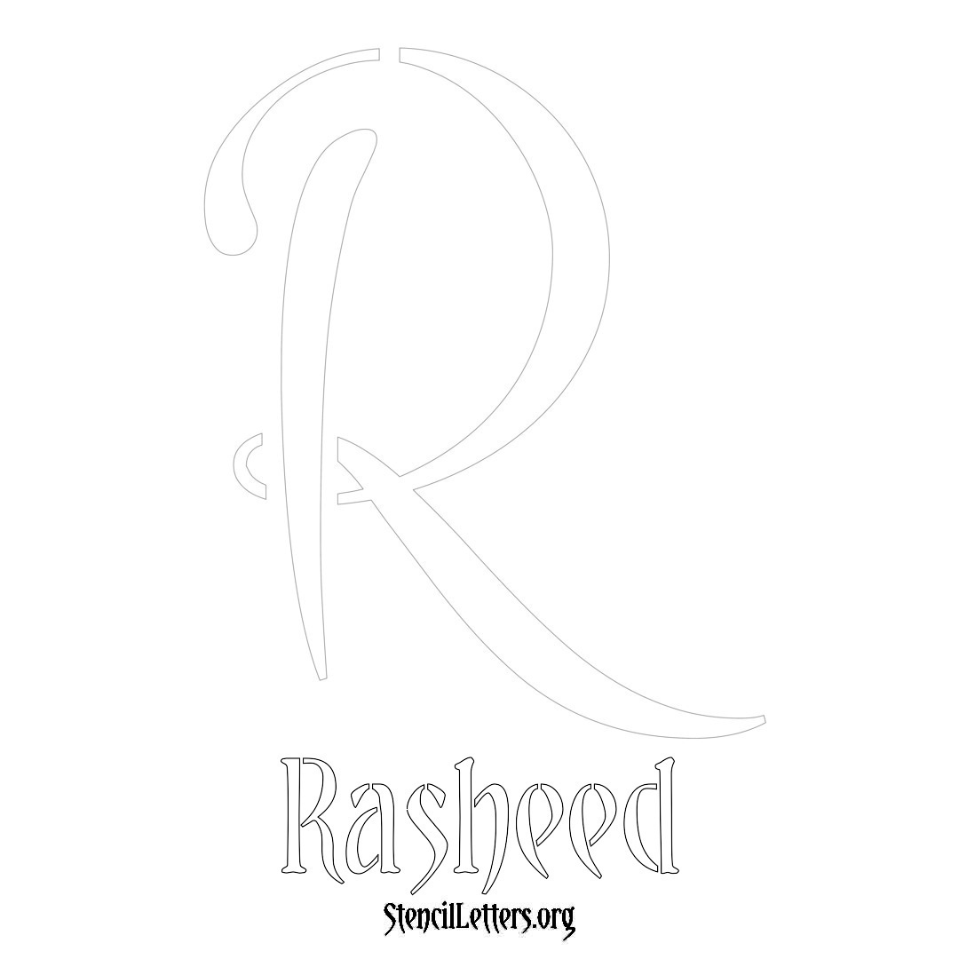 Rasheed printable name initial stencil in Vintage Brush Lettering