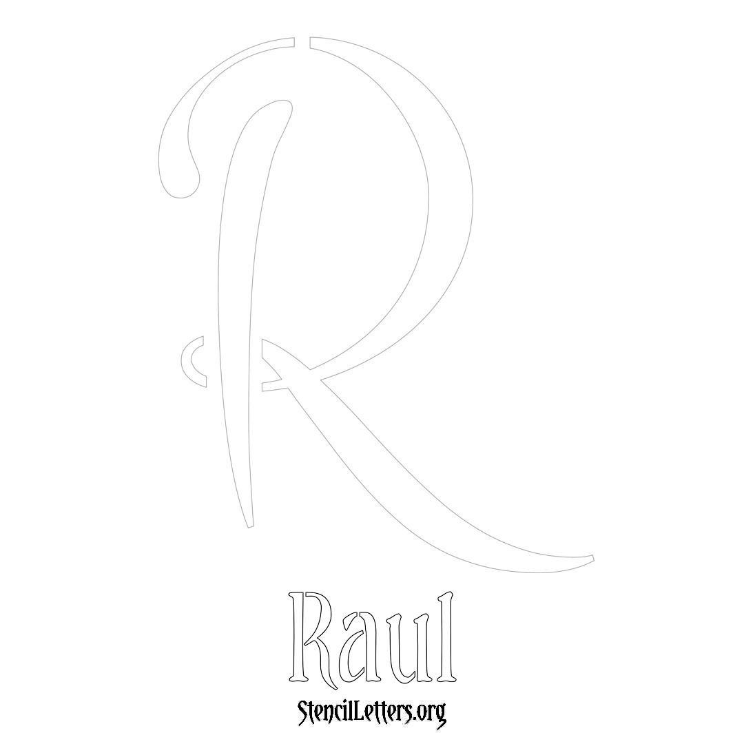 Raul printable name initial stencil in Vintage Brush Lettering