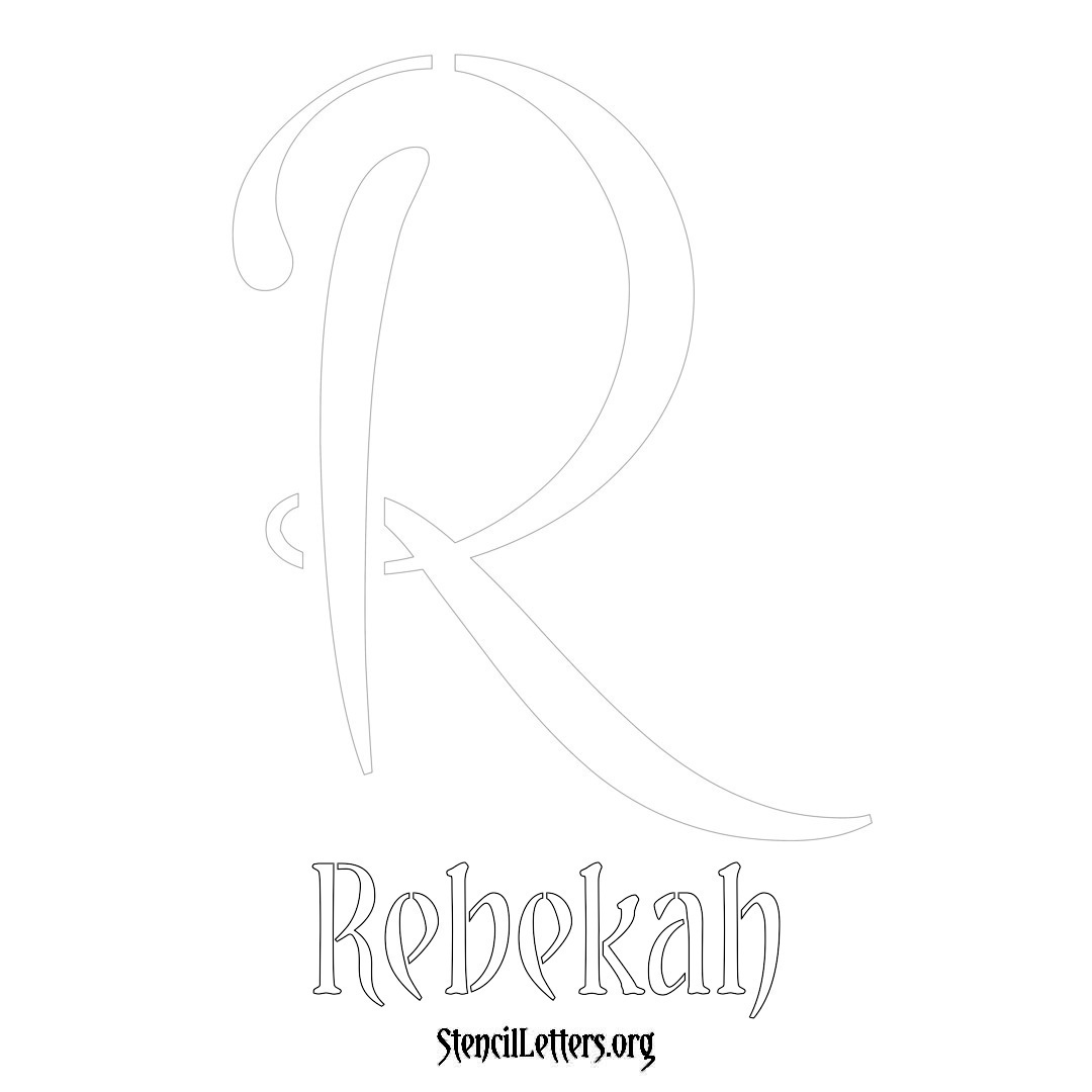 Rebekah printable name initial stencil in Vintage Brush Lettering