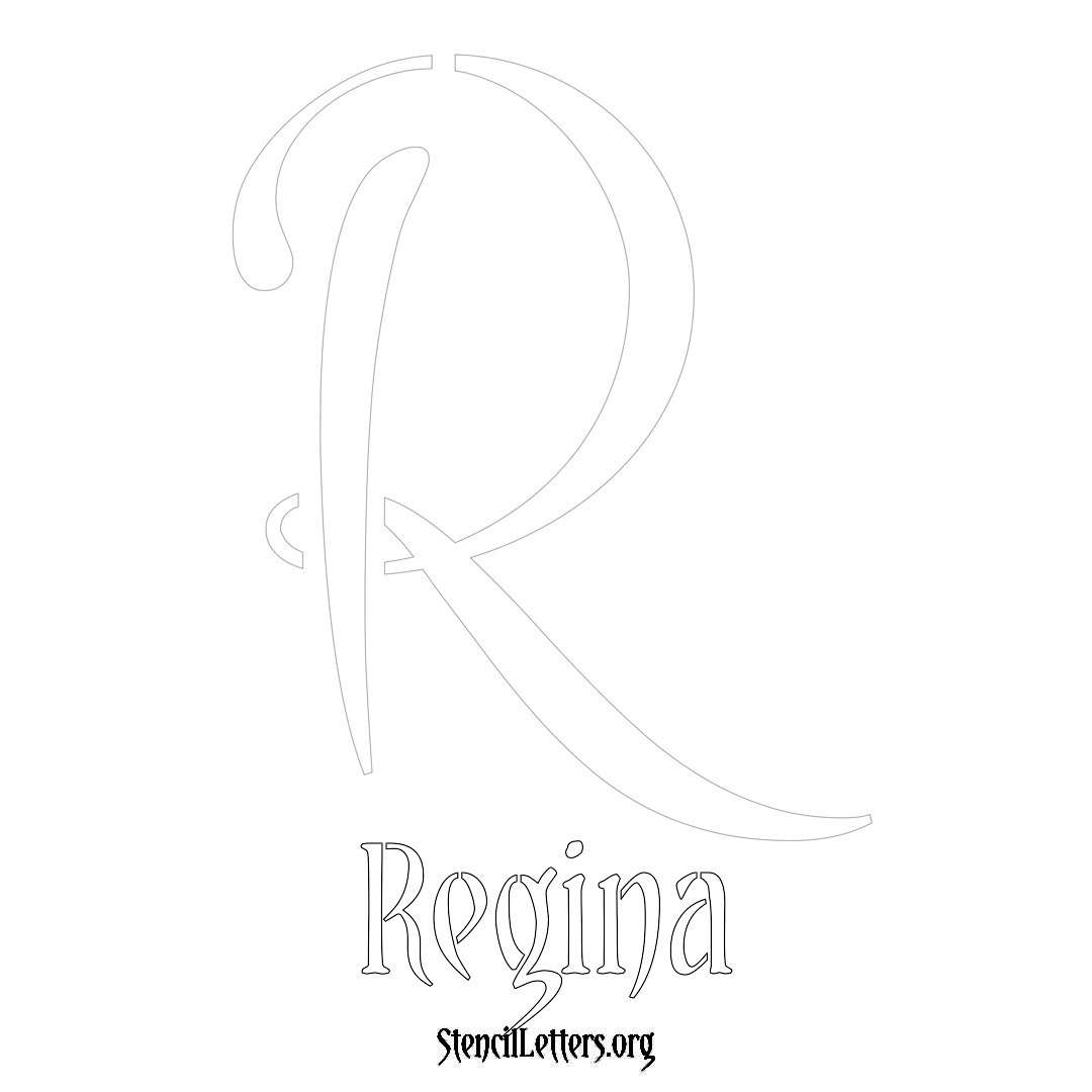 Regina printable name initial stencil in Vintage Brush Lettering