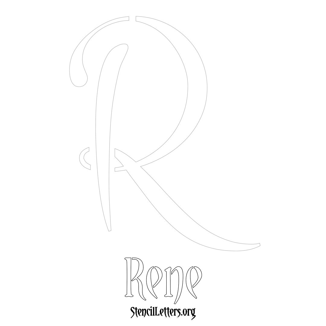 Rene printable name initial stencil in Vintage Brush Lettering