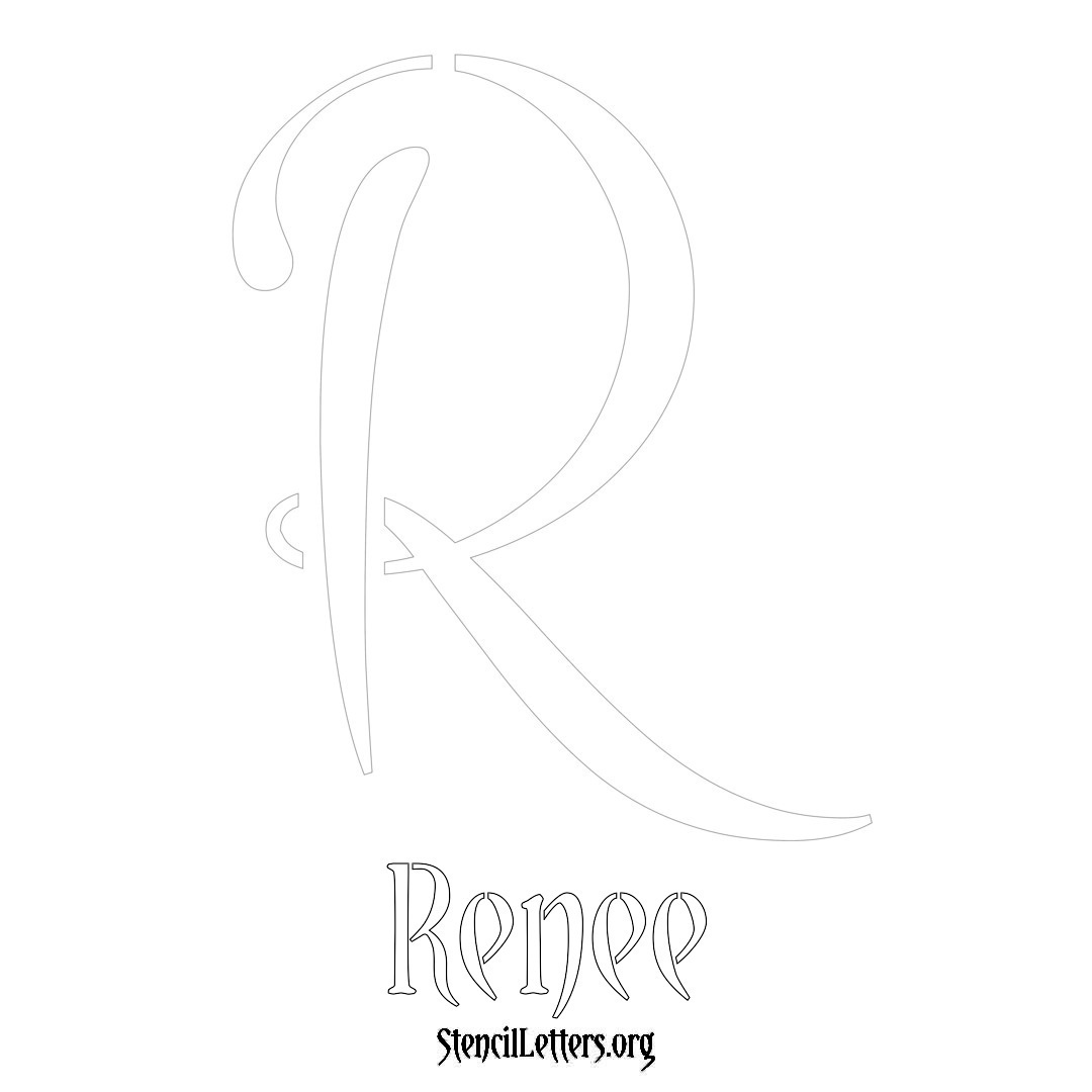 Renee printable name initial stencil in Vintage Brush Lettering
