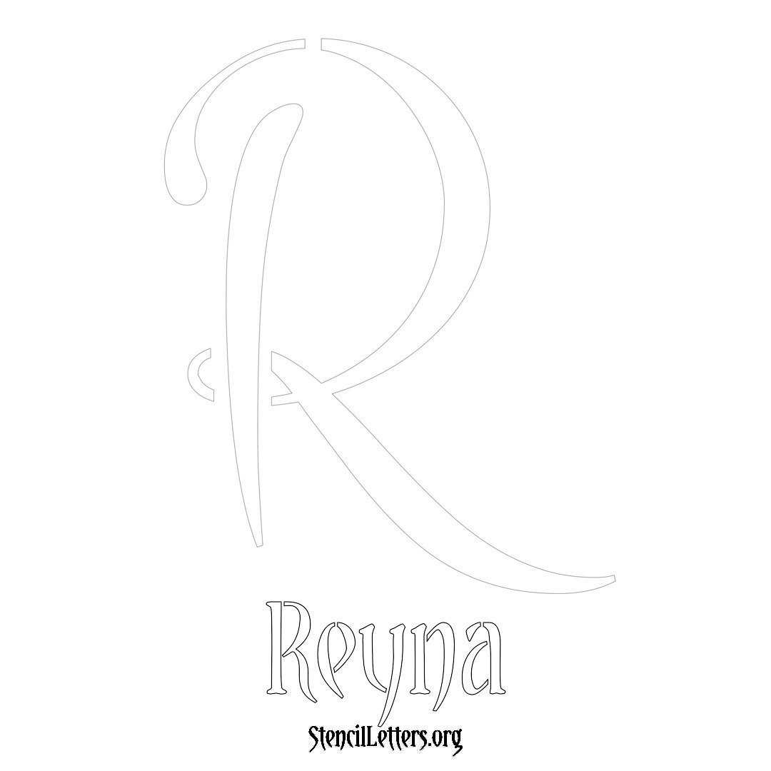 Reyna printable name initial stencil in Vintage Brush Lettering