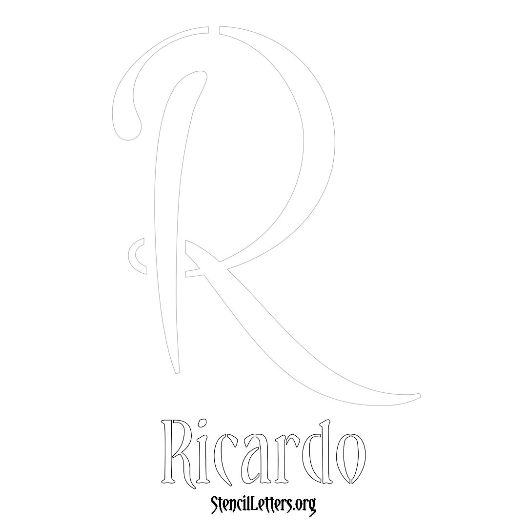 Ricardo printable name initial stencil in Vintage Brush Lettering