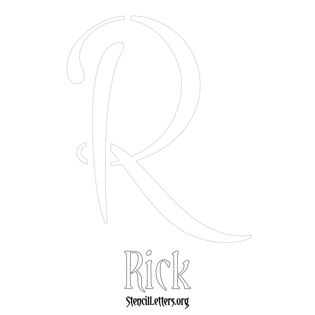 Rick printable name initial stencil in Vintage Brush Lettering