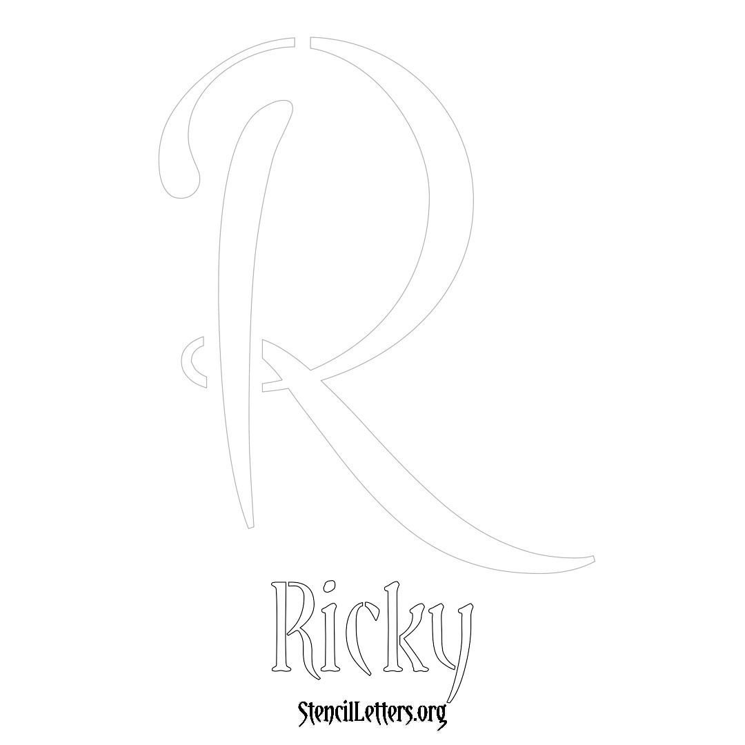 Ricky printable name initial stencil in Vintage Brush Lettering