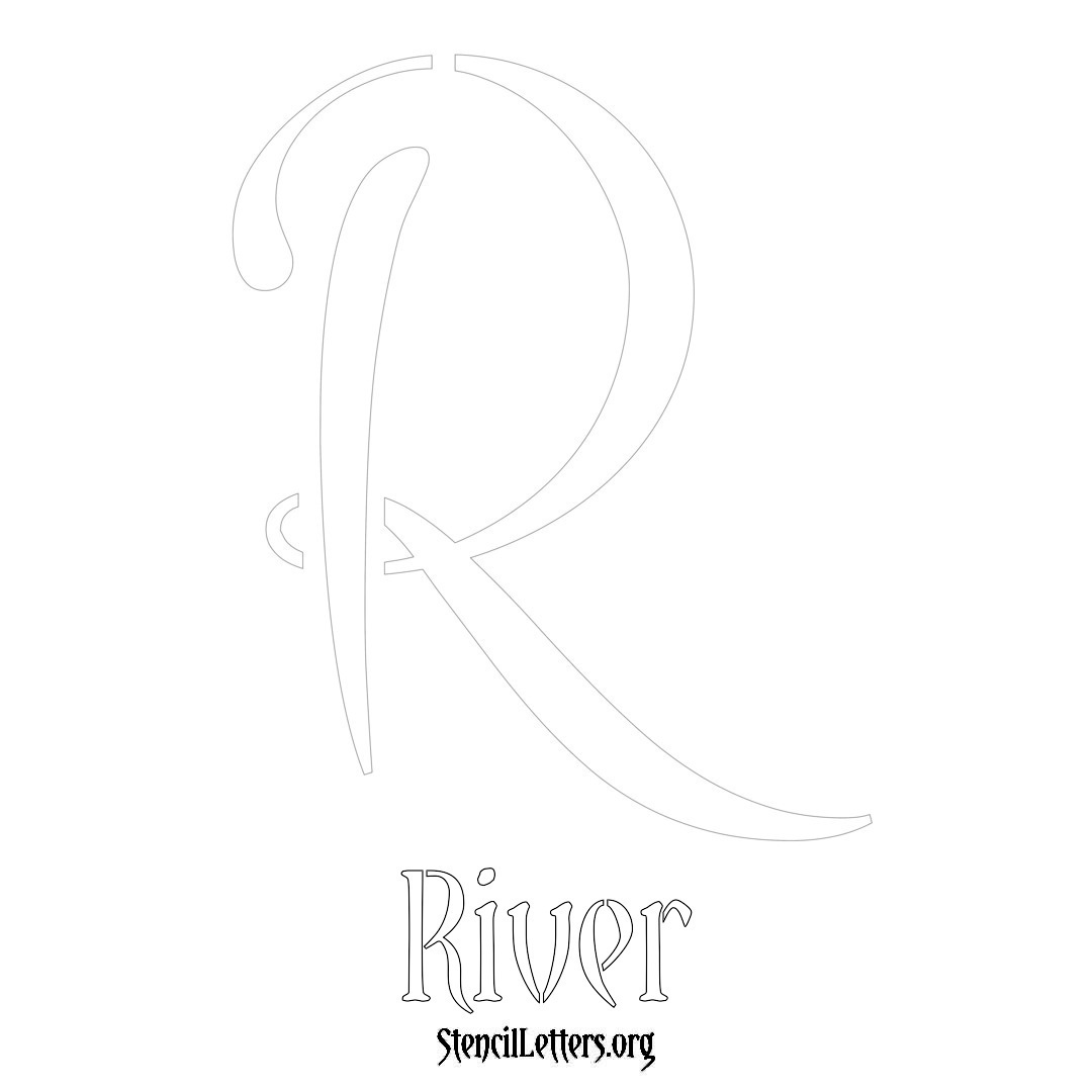 River printable name initial stencil in Vintage Brush Lettering