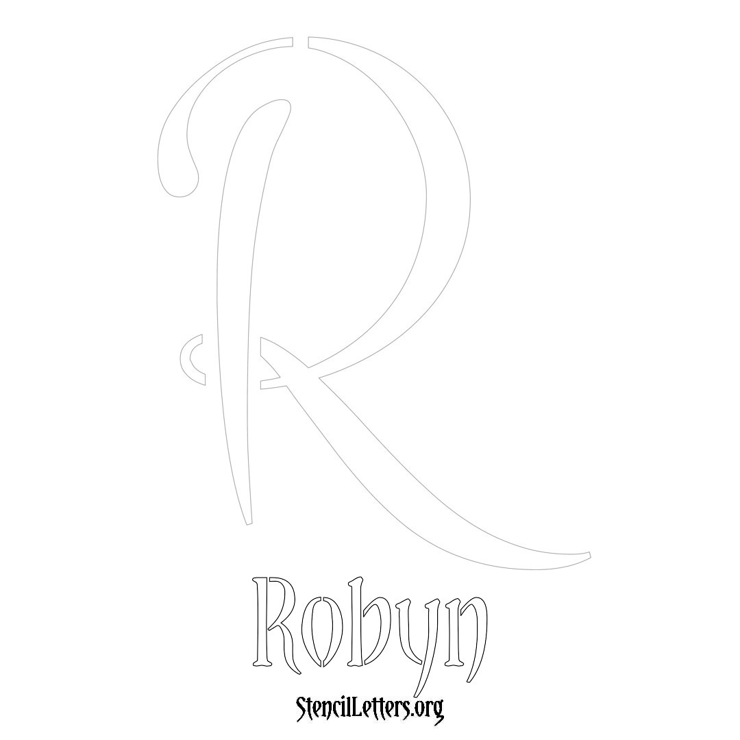 Robyn printable name initial stencil in Vintage Brush Lettering