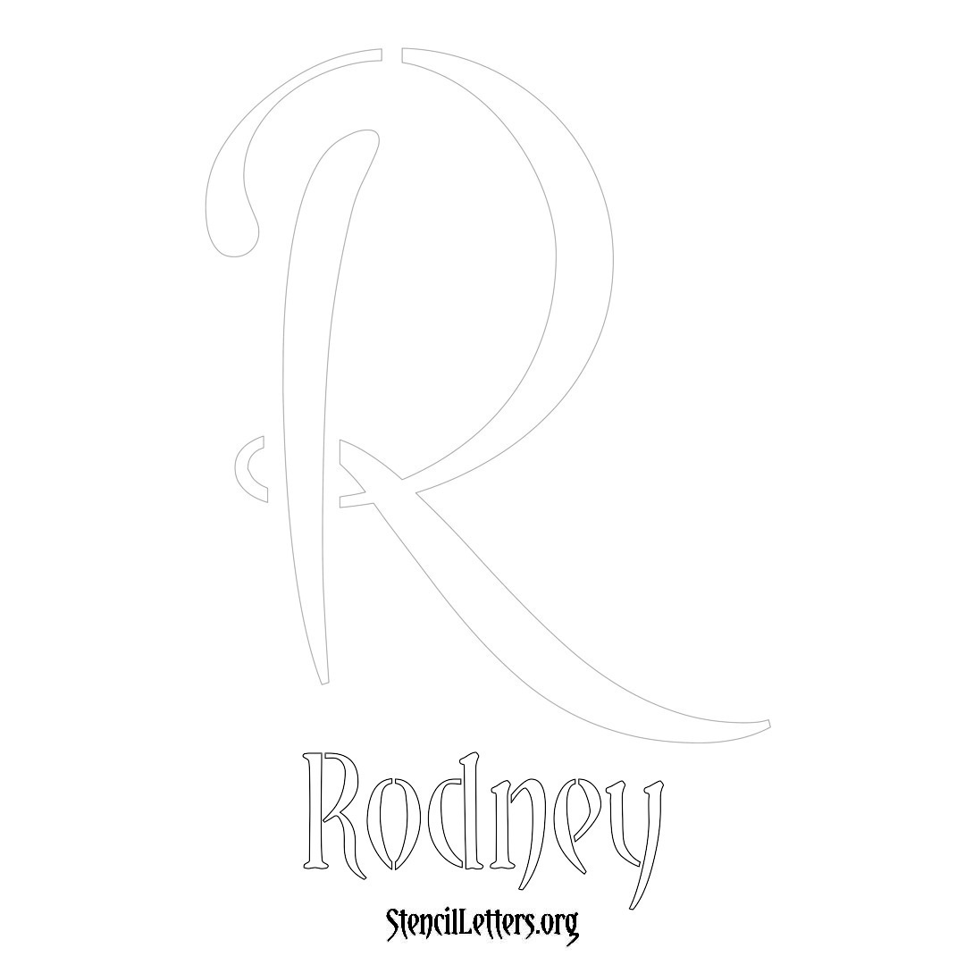 Rodney printable name initial stencil in Vintage Brush Lettering