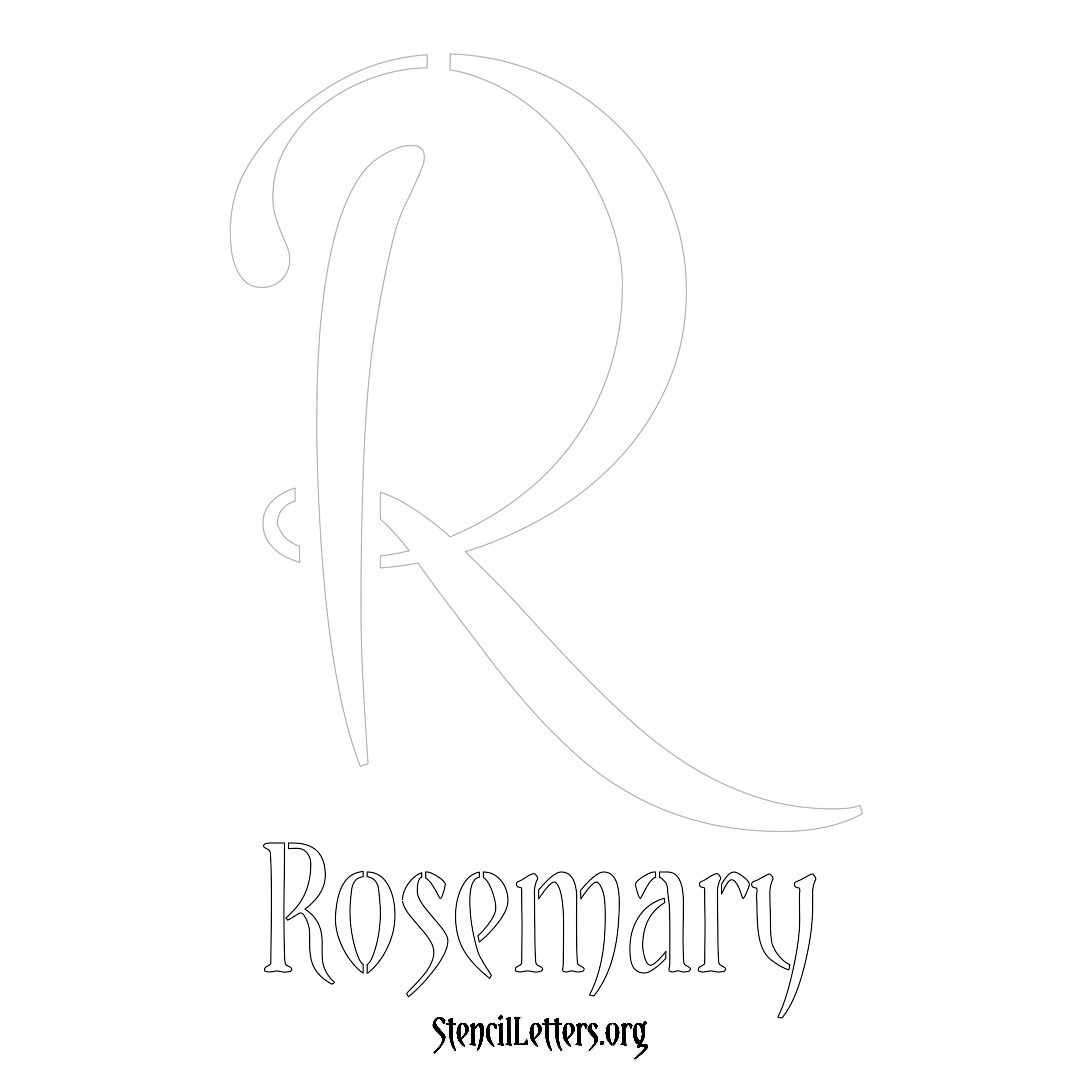 Rosemary printable name initial stencil in Vintage Brush Lettering