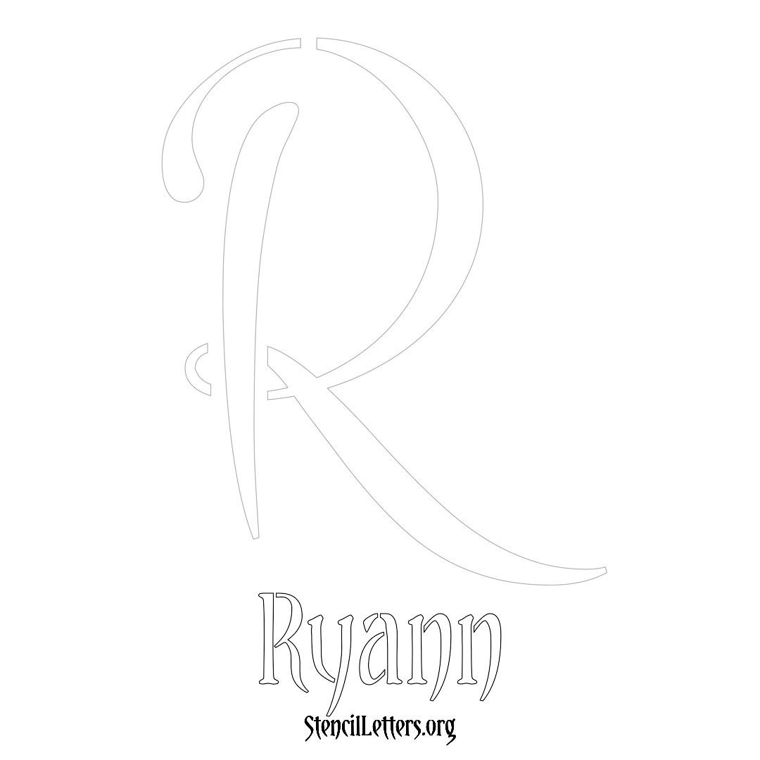 Ryann printable name initial stencil in Vintage Brush Lettering
