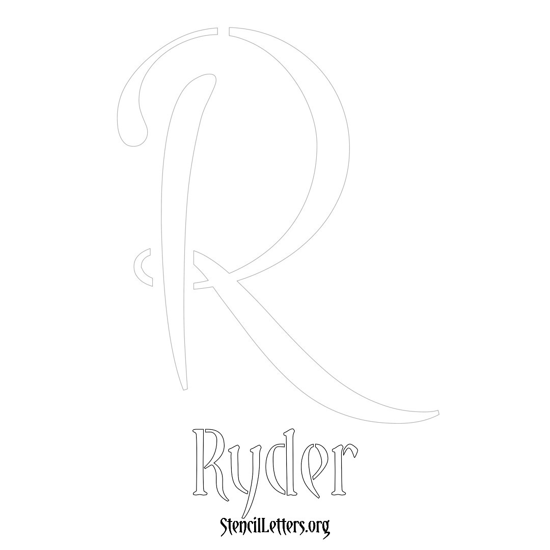 Ryder printable name initial stencil in Vintage Brush Lettering