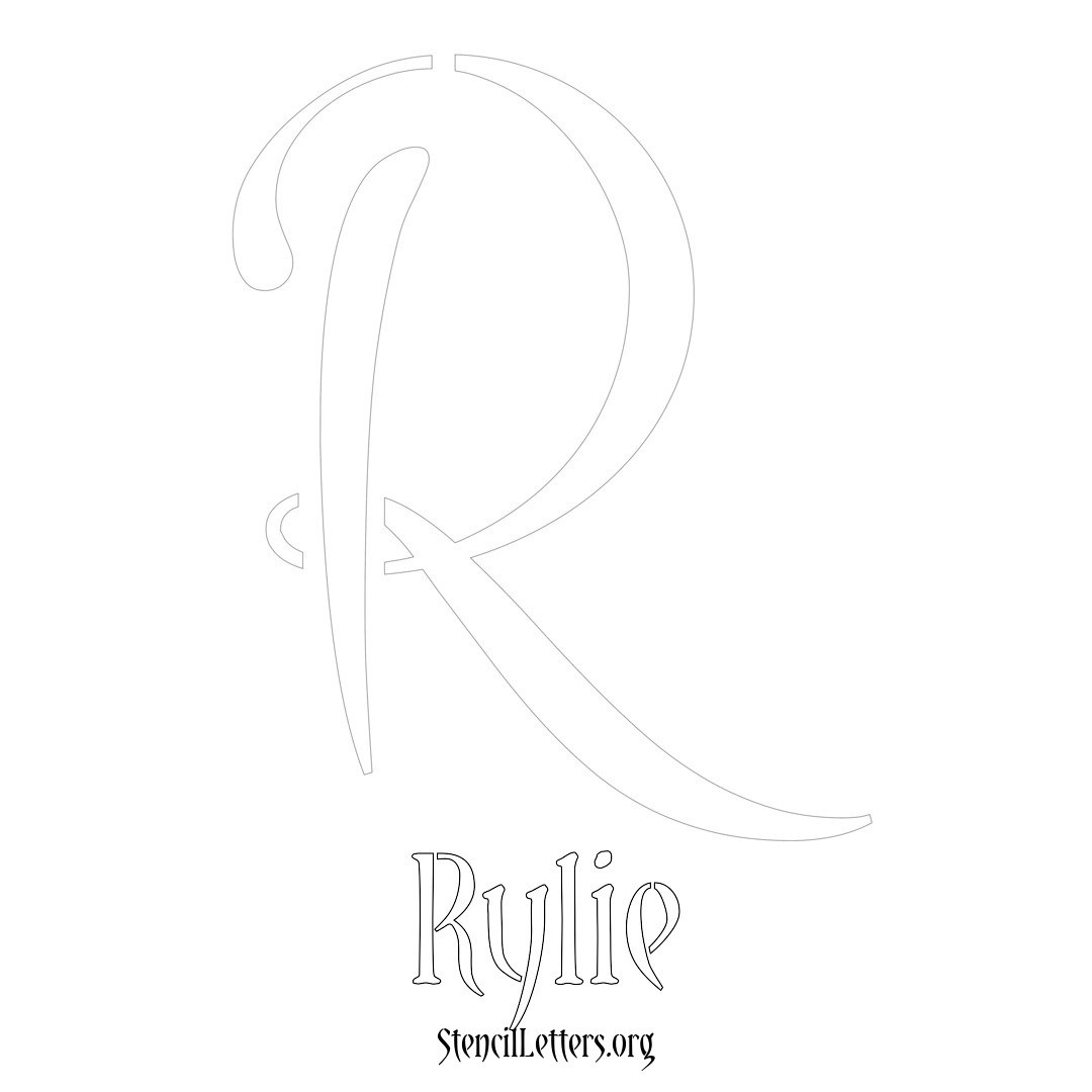 Rylie printable name initial stencil in Vintage Brush Lettering