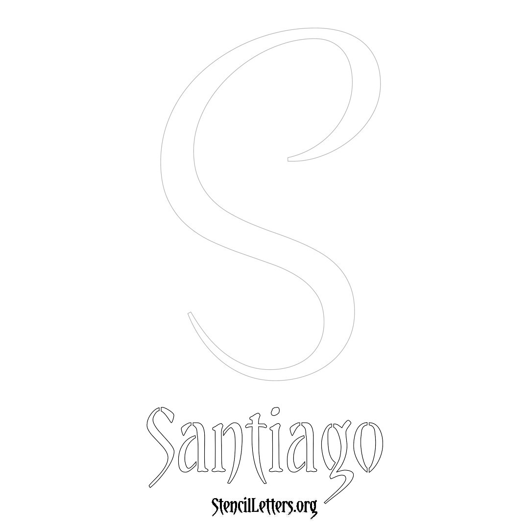 Santiago printable name initial stencil in Vintage Brush Lettering