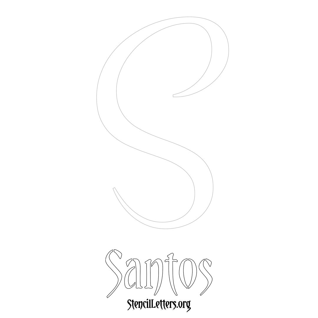 Santos printable name initial stencil in Vintage Brush Lettering