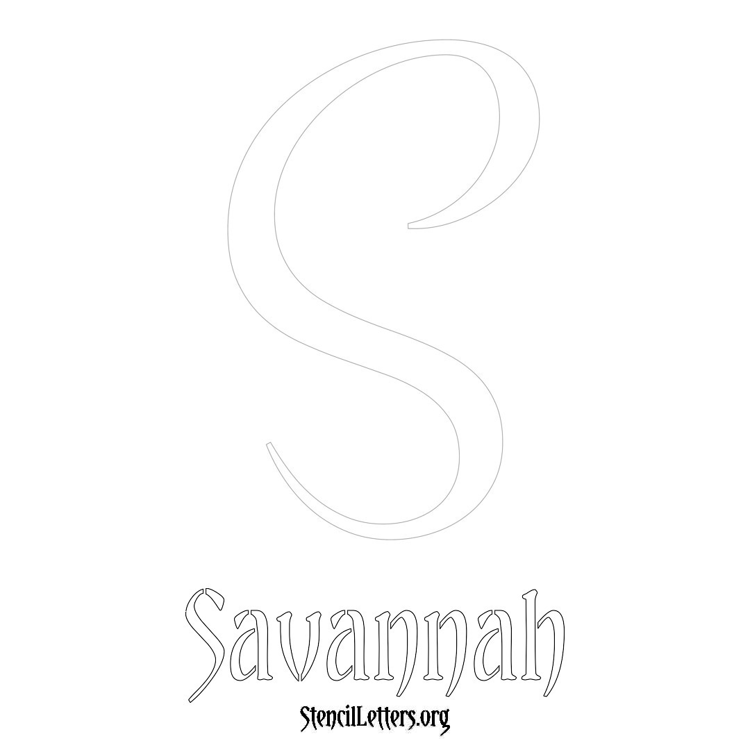 Savannah printable name initial stencil in Vintage Brush Lettering