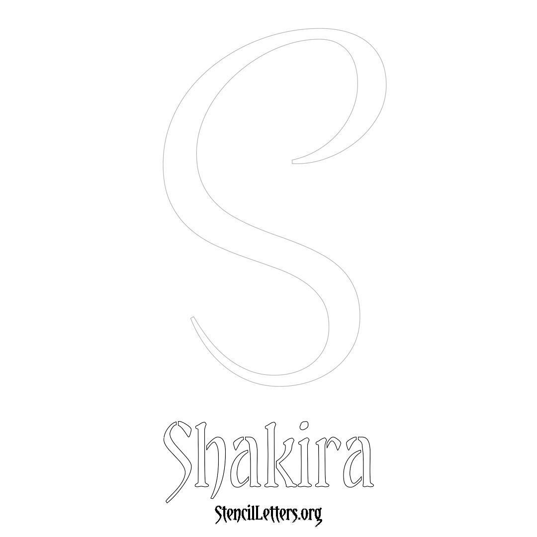 Shakira printable name initial stencil in Vintage Brush Lettering