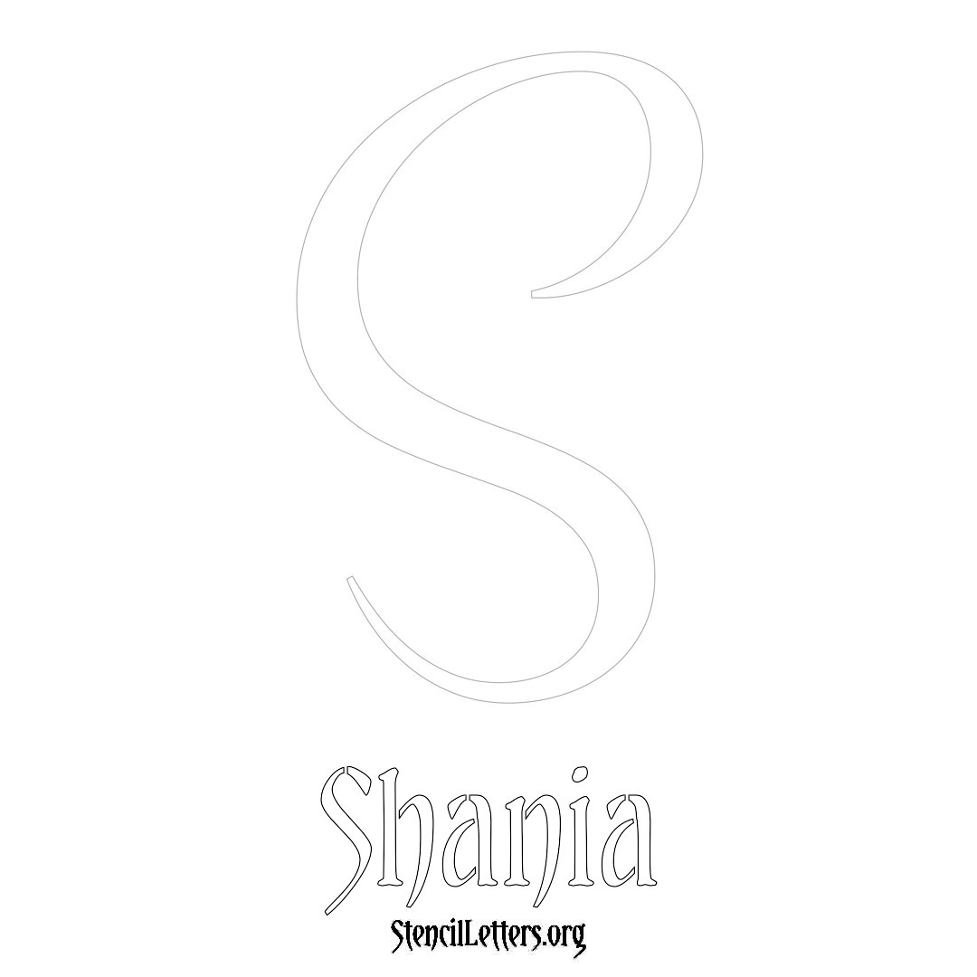 Shania printable name initial stencil in Vintage Brush Lettering