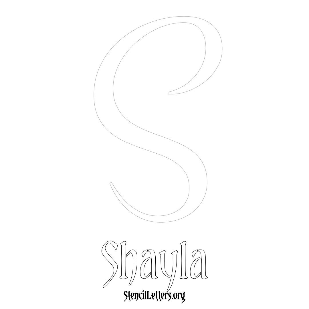 Shayla printable name initial stencil in Vintage Brush Lettering