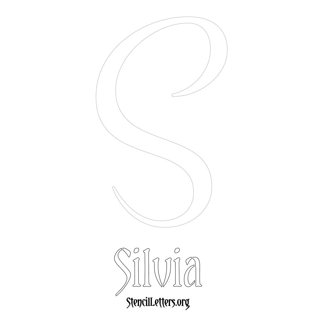 Silvia printable name initial stencil in Vintage Brush Lettering