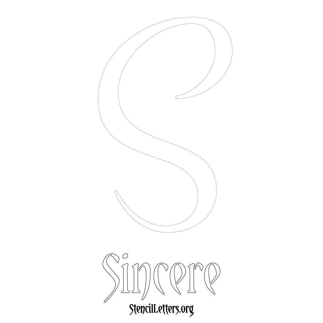 Sincere printable name initial stencil in Vintage Brush Lettering