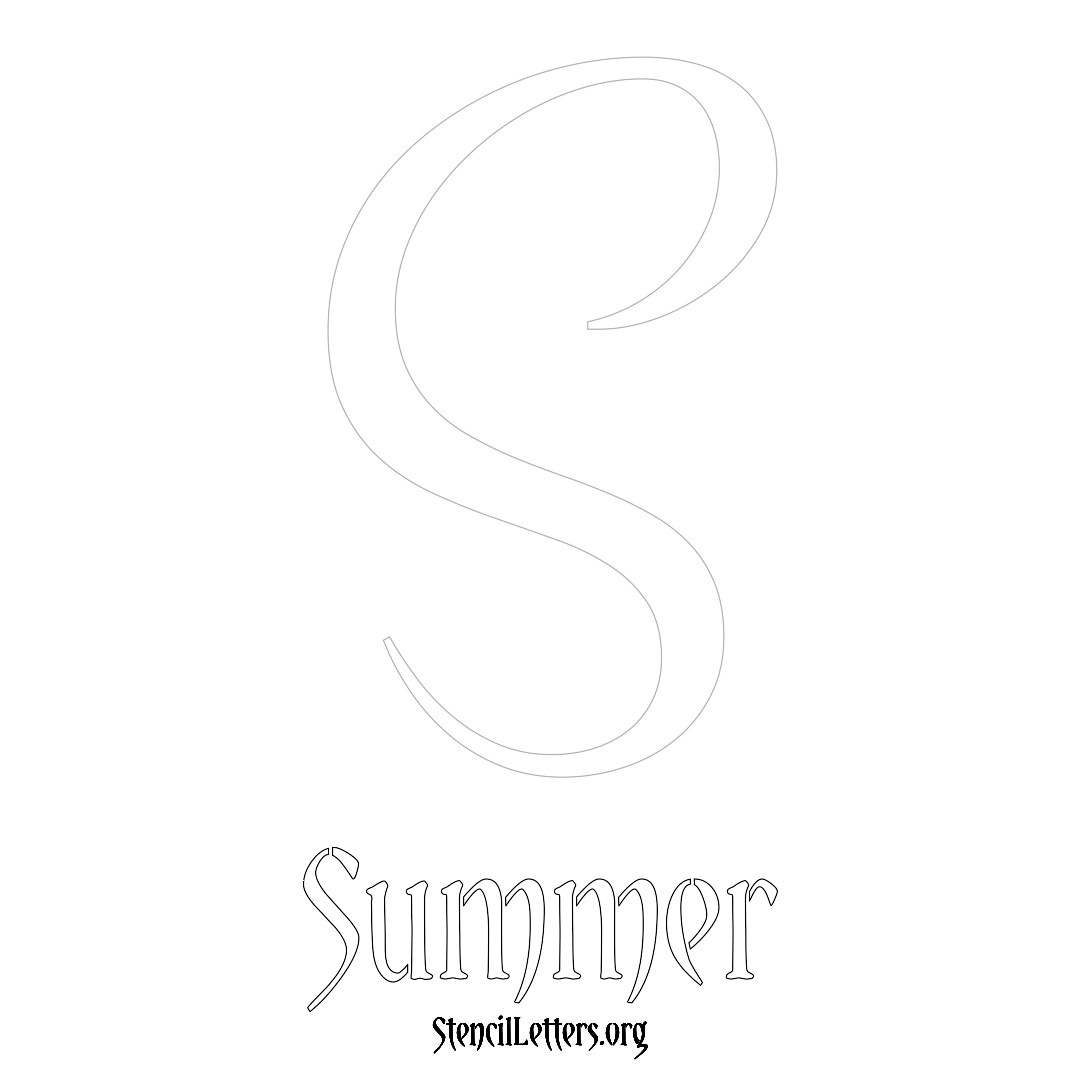 Summer printable name initial stencil in Vintage Brush Lettering