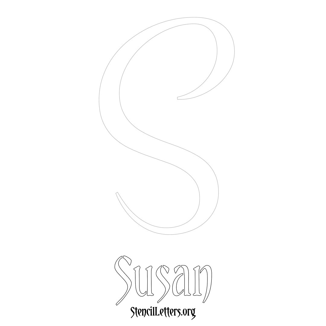 Susan printable name initial stencil in Vintage Brush Lettering