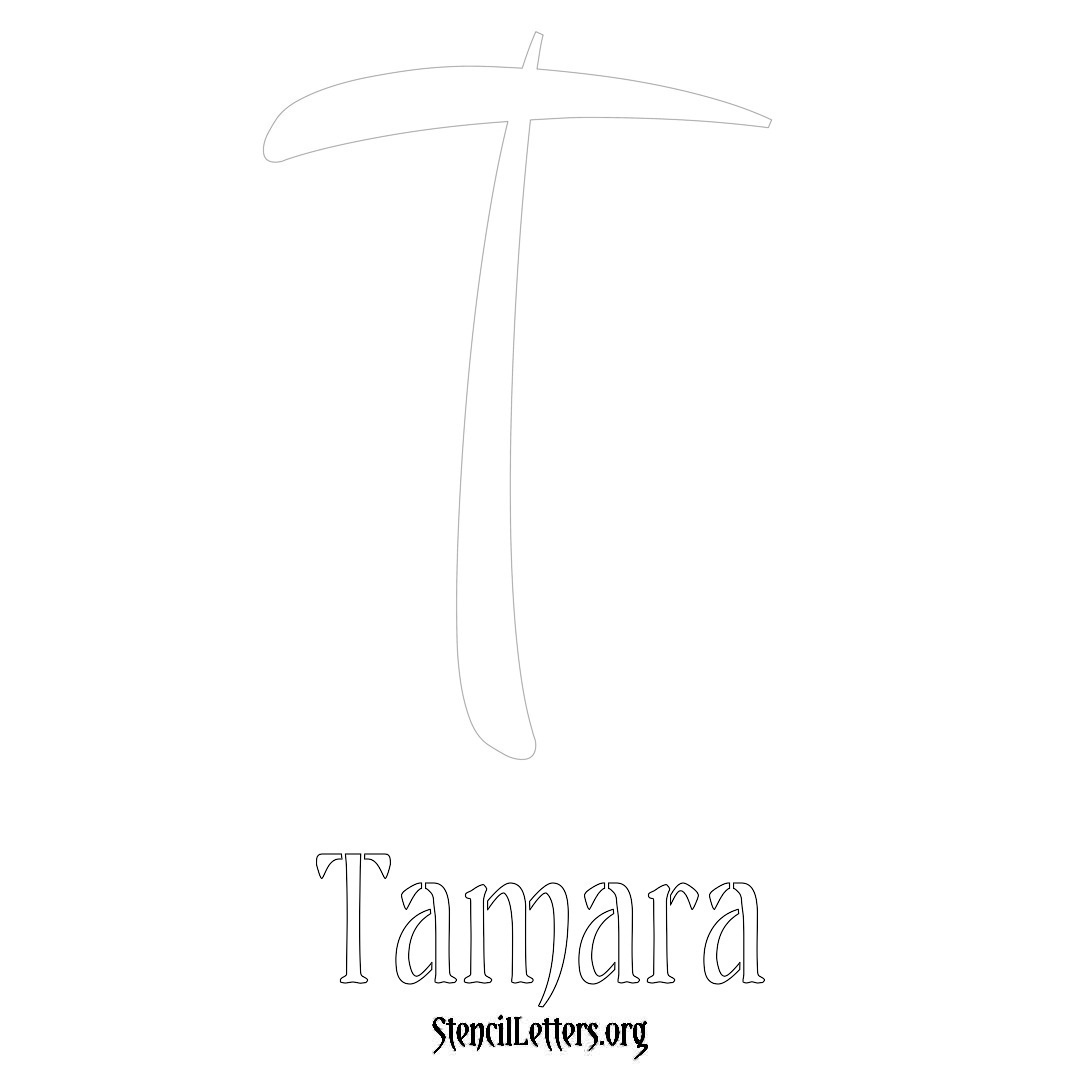 Tamara printable name initial stencil in Vintage Brush Lettering