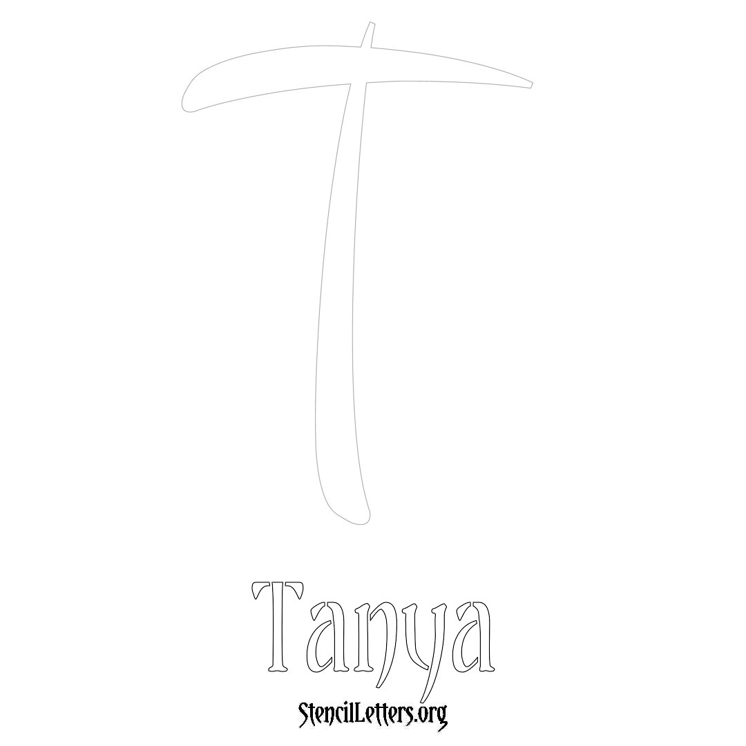 Tanya printable name initial stencil in Vintage Brush Lettering