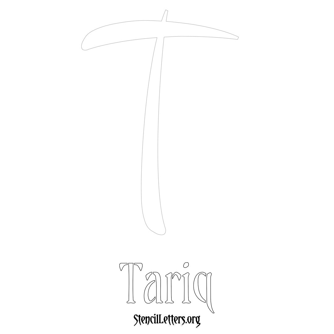 Tariq printable name initial stencil in Vintage Brush Lettering