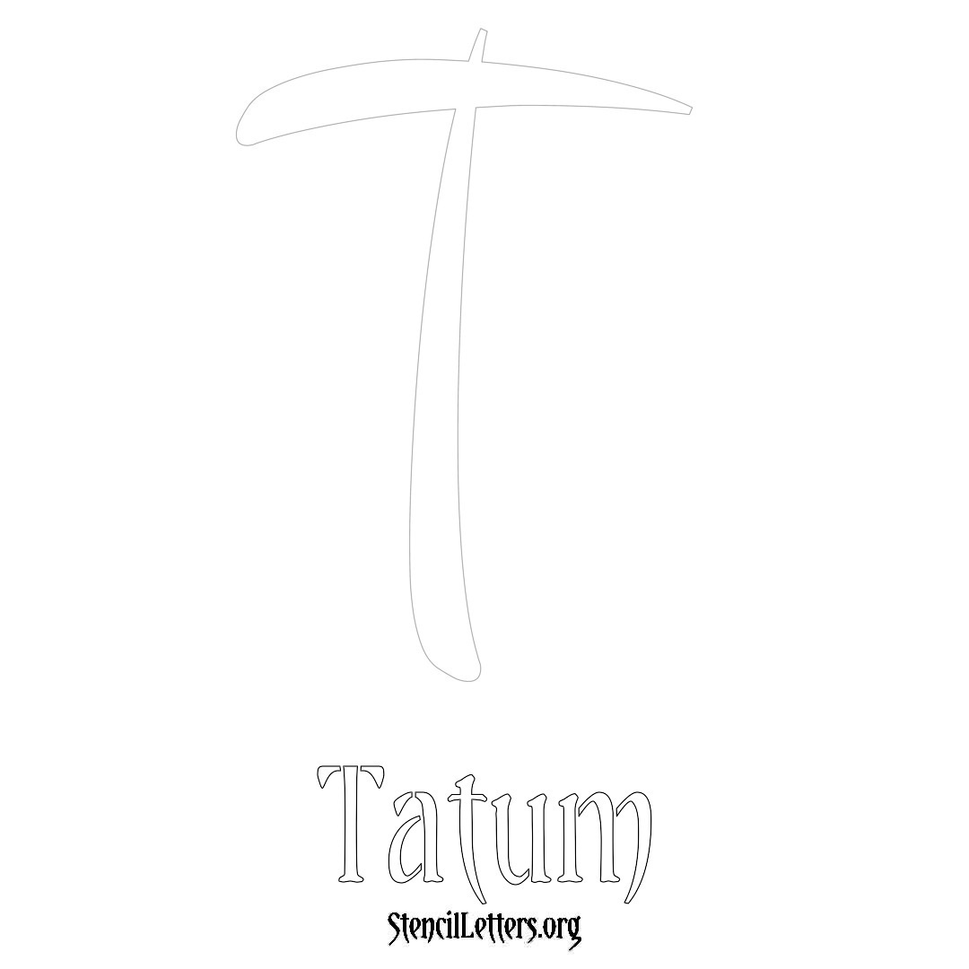Tatum printable name initial stencil in Vintage Brush Lettering