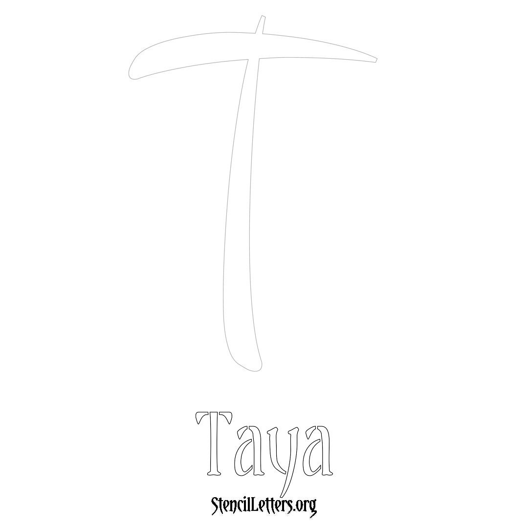 Taya printable name initial stencil in Vintage Brush Lettering