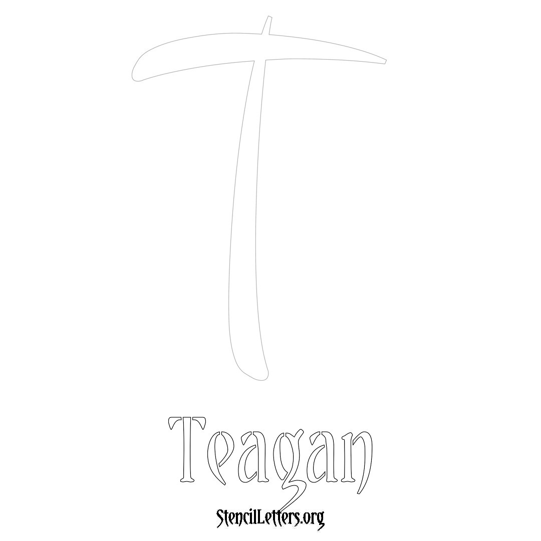 Teagan printable name initial stencil in Vintage Brush Lettering