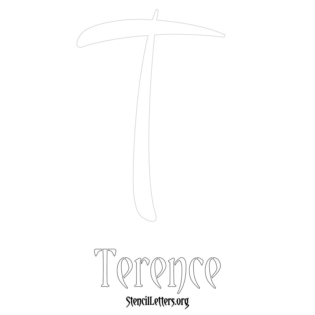 Terence printable name initial stencil in Vintage Brush Lettering
