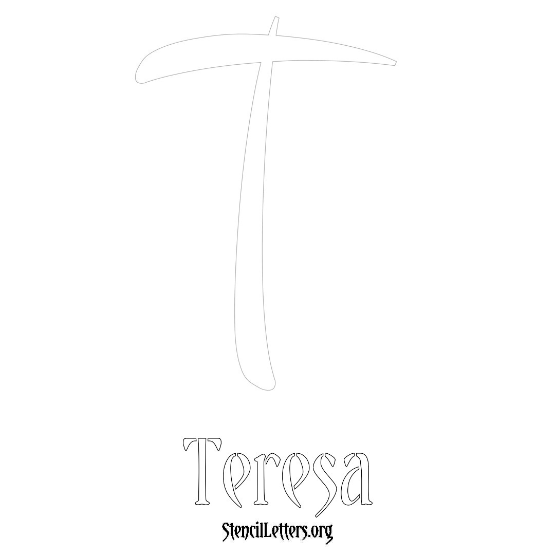 Teresa printable name initial stencil in Vintage Brush Lettering