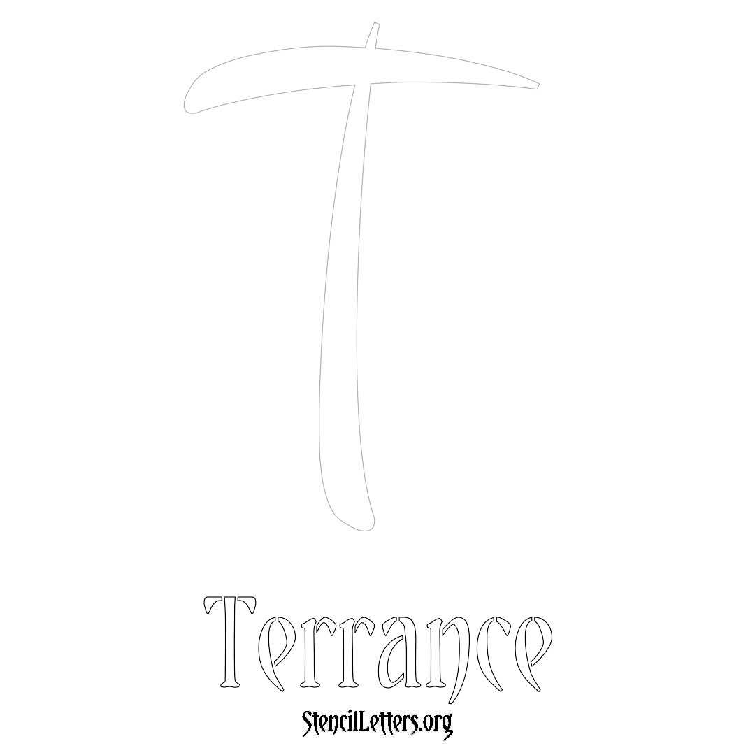 Terrance printable name initial stencil in Vintage Brush Lettering