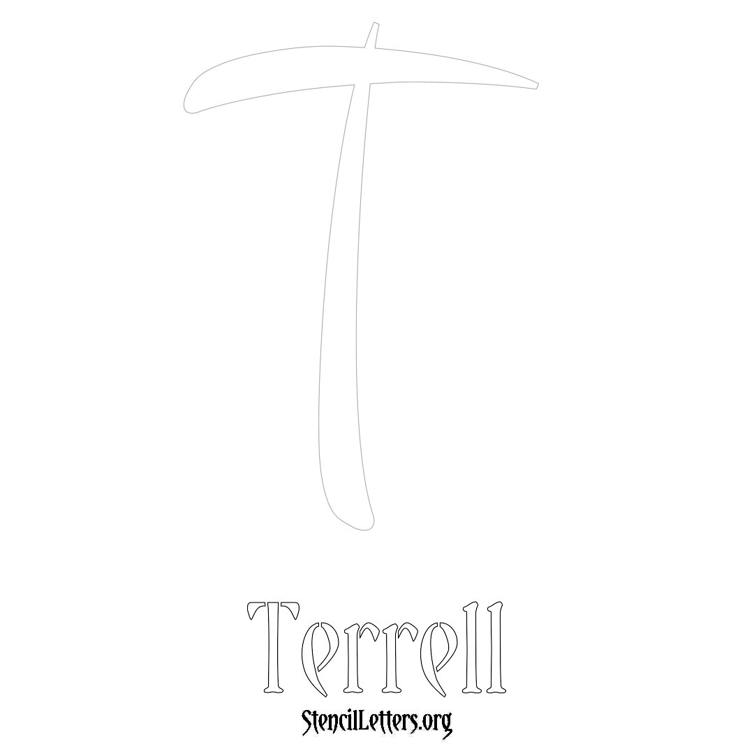 Terrell printable name initial stencil in Vintage Brush Lettering