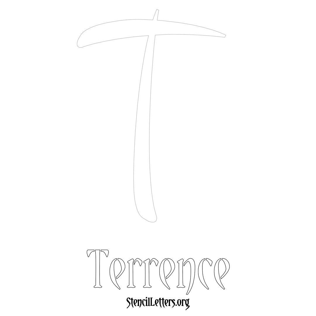 Terrence printable name initial stencil in Vintage Brush Lettering