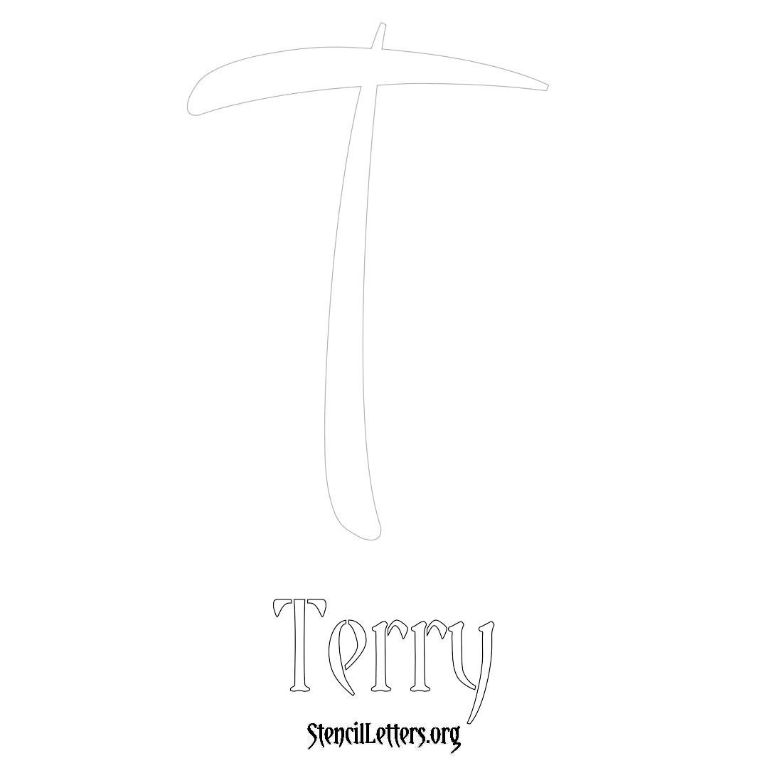 Terry printable name initial stencil in Vintage Brush Lettering