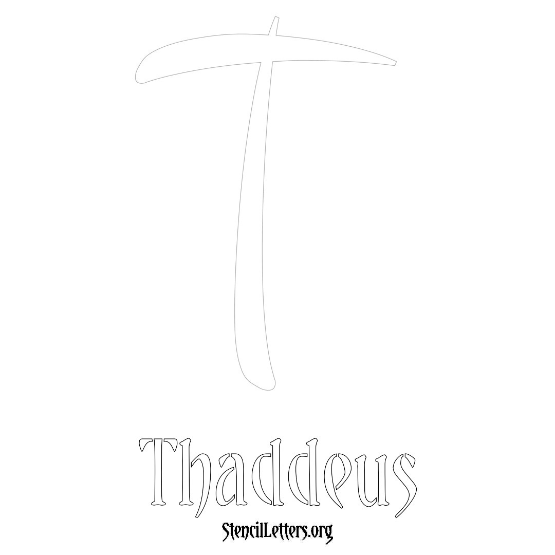 Thaddeus printable name initial stencil in Vintage Brush Lettering