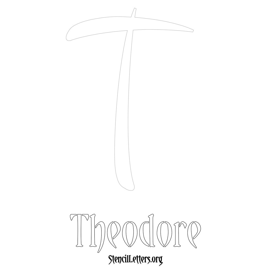 Theodore printable name initial stencil in Vintage Brush Lettering