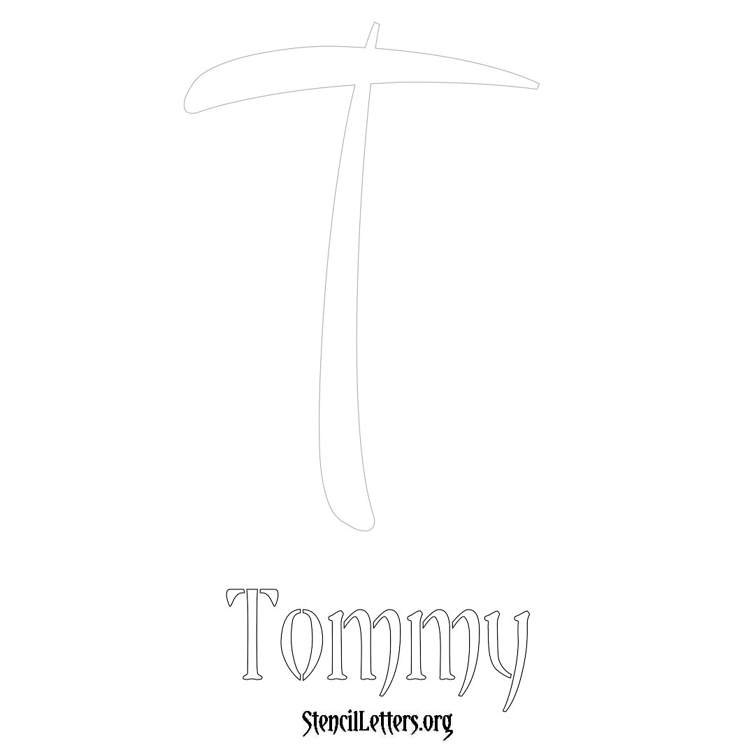 Tommy printable name initial stencil in Vintage Brush Lettering