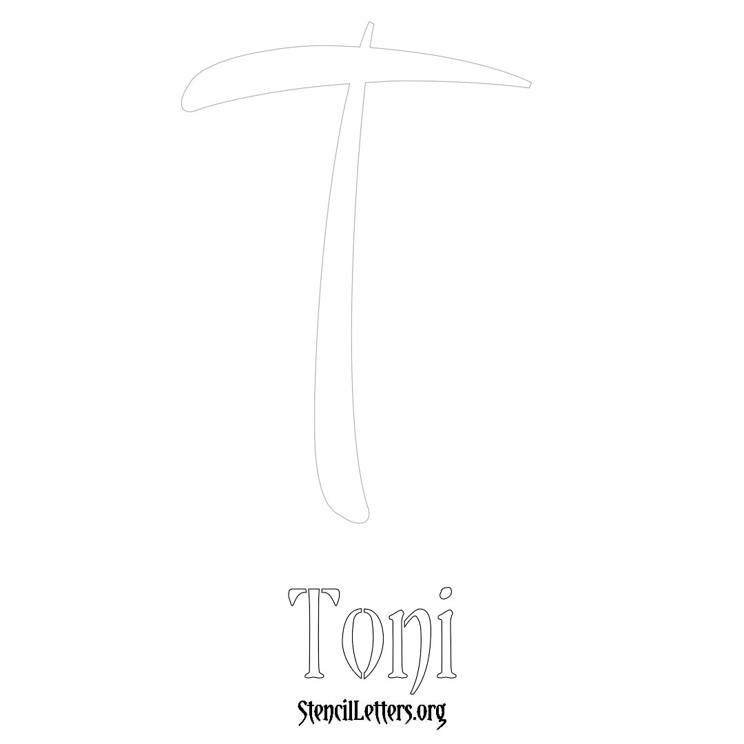 Toni printable name initial stencil in Vintage Brush Lettering