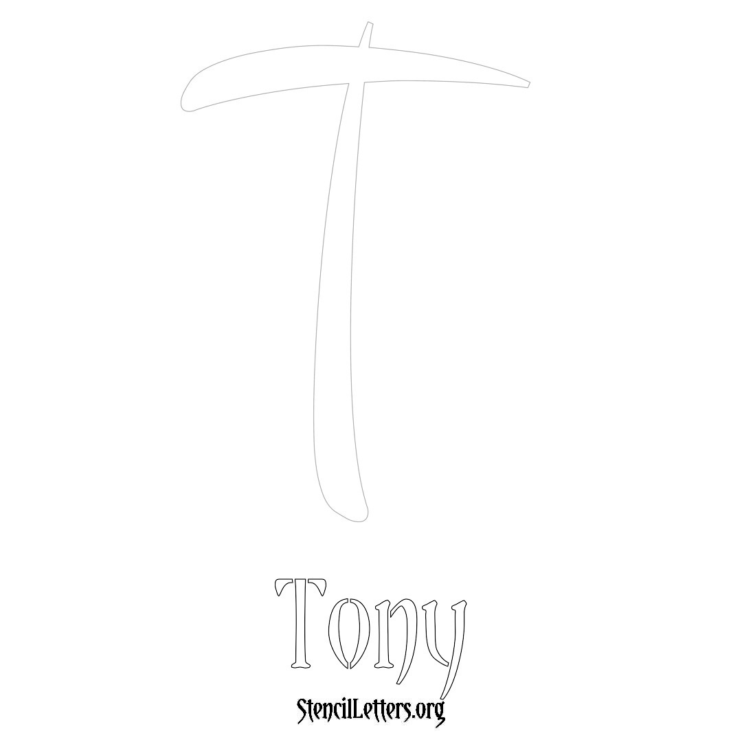 Tony printable name initial stencil in Vintage Brush Lettering