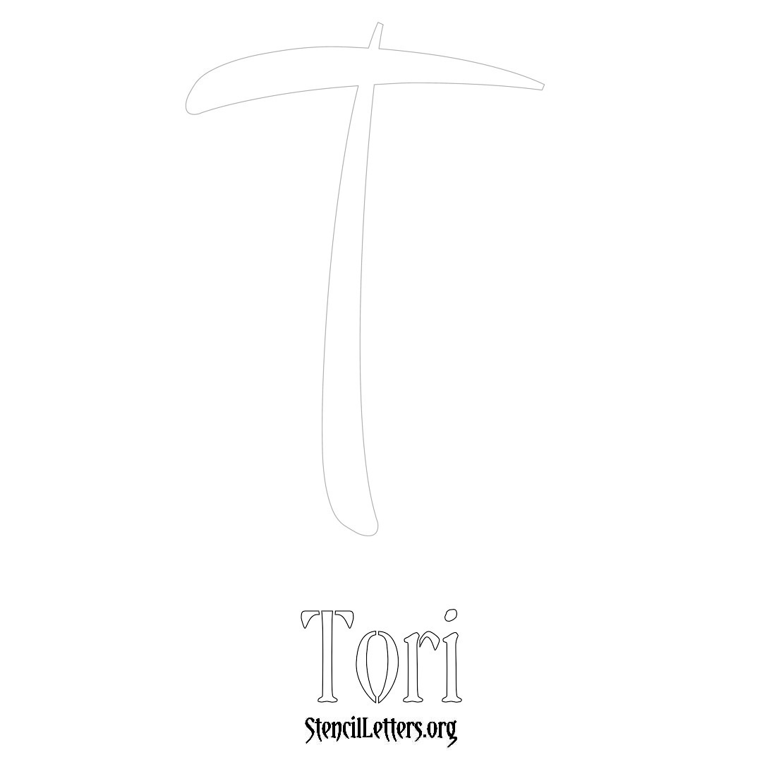 Tori printable name initial stencil in Vintage Brush Lettering