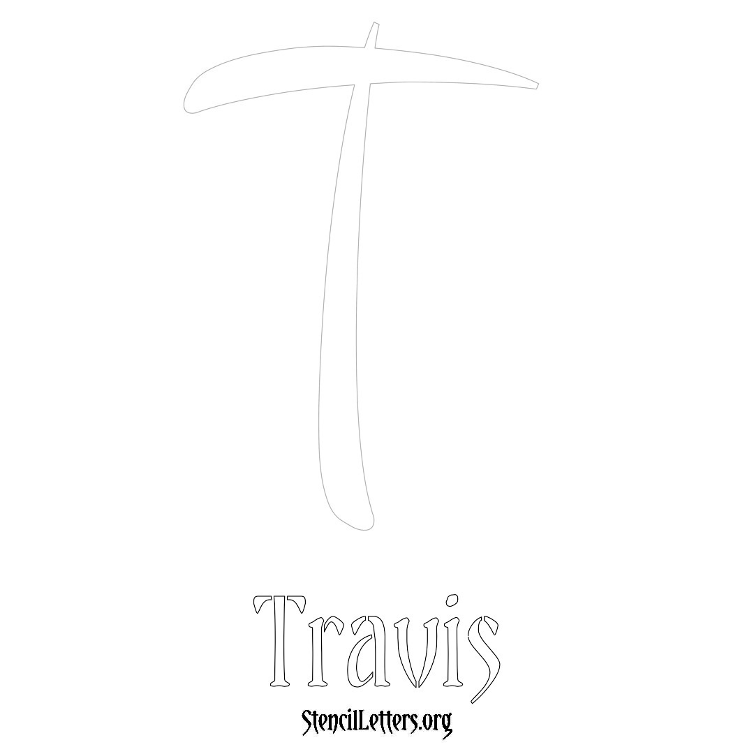 Travis printable name initial stencil in Vintage Brush Lettering