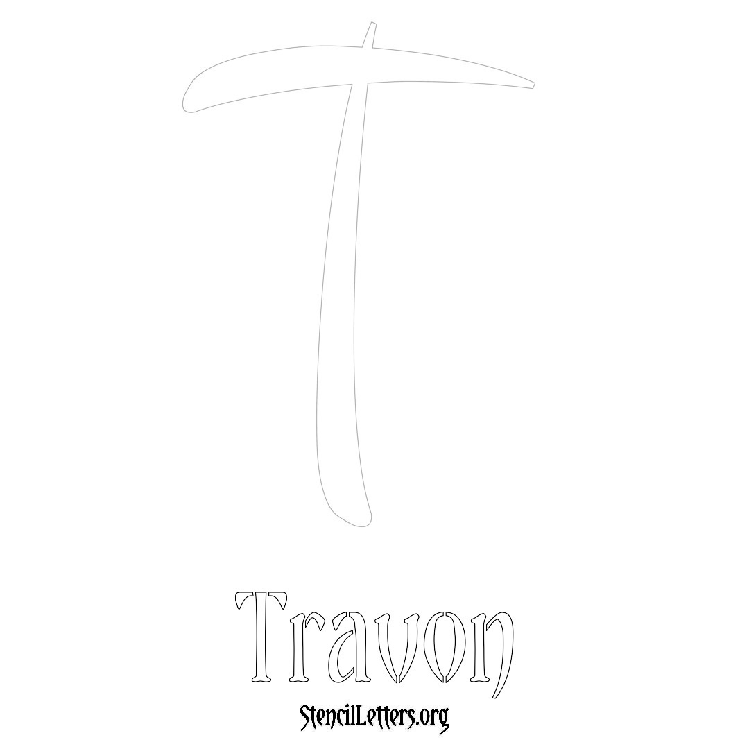 Travon printable name initial stencil in Vintage Brush Lettering